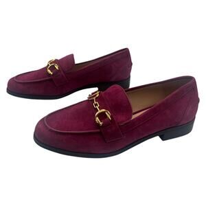 Stuart Weitzman Loafers Shoes Moccasin Owen Buckle Suede Cranberry Size 6B